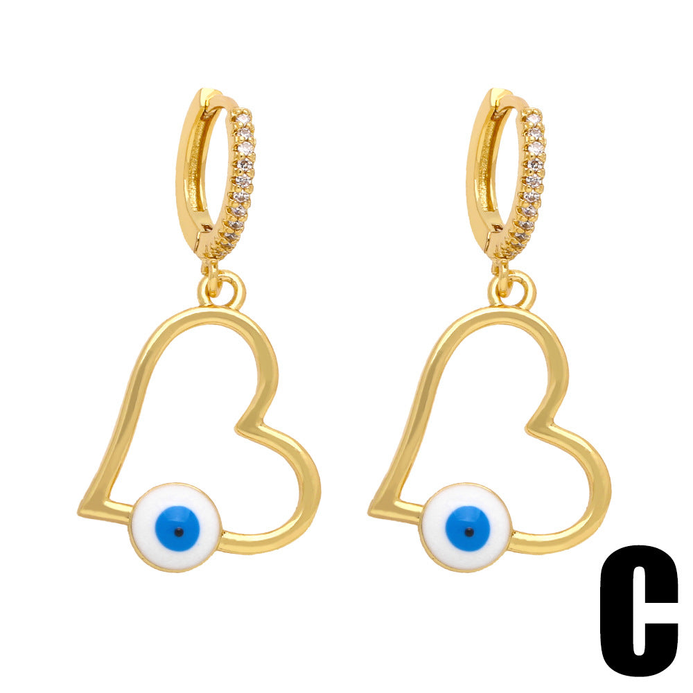 Pendientes de cobre al por mayor de Cross Heart Heart Devil Eye